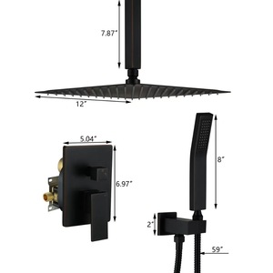 Ensemble de <span class=keywords><strong>douche</strong></span> mural contemporain noir de luxe avec douchette à main et mitigeur, robinet en céramique, barre <span class=keywords><strong>verticale</strong></span> en laiton, <span class=keywords><strong>douche</strong></span> de salle de bain - Product Image 5