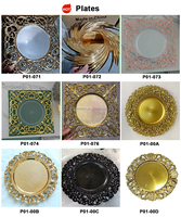 Assiettes de présentation en PP de luxe dorées, de haute qualité, durables et réutilisables, à motif ajouré, pour mariages et fêtes - Vente en gros SMS