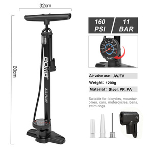 Pompe à air pour vélo BOMO Track Pump, 160 PSI, haute pression, avec manomètre rotatif pour VTT, vélo de route et Fat Bike - Product Image 2