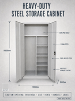 Armoire de rangement en acier robuste verrouillable à 2 portes, casier métallique de 1850 mm avec étagères pour bureau, entrepôt, garage, usine