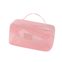 Sac à cosmétiques en maille, grande capacité, fermeture éclair, poignée souple, style simple, organisateur multifonction, étui de rangement pour maquillage de voyage
