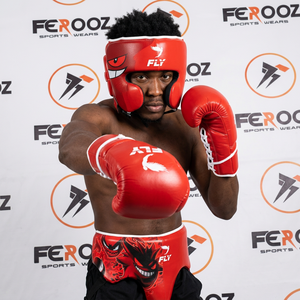Set de Boxeo Profesional Personalizado Fly Red Genger, Guantes de Cuero Vacuno de Secado Rápido, Protector de Cabeza y Protector Inguinal - Product Image 1