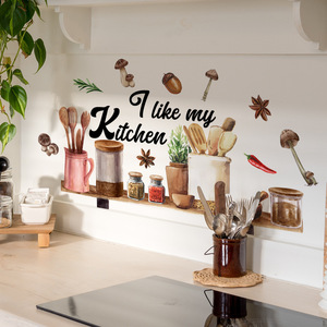 Vinilo Decorativo Autoadhesivo Removible de PVC para Cocina con Diseño de Champiñones y Pimientos - Product Image 1