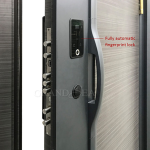 Puerta de seguridad clasificada contra el fuego del grano de madera de la cerradura elegante de la huella dactilar del nuevo dis - Product Image 6