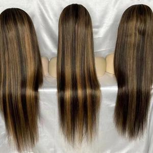 Peluca <span class=keywords><strong>Frontal</strong></span> de encaje HD para mujeres negras, postizo de cabello humano con ondas rizadas profundas, color rubio 613 - Product Image 4