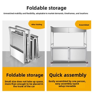 Carrello Alimentare Commerciale per Mercato Notturno con Telaio in Acciaio Inossidabile, Design Pieghevole e Multifunzionale per Cibi Cotti e Bevande Fredde - Product Image 2
