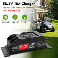 Chargeur de batterie LiFePO4 58,4V 20A, charge rapide intelligente avec connecteur et adaptateur M8, pour véhicule électrique/voiturette de golf
