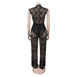 ชุดเซ็กซี่ซีทรูแขนกุดผ้าลูกไม้ยืดเข้ารูปสำหรับผู้หญิงแบบสองชิ้นแฟชั่น - Product Image 6