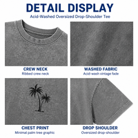 T-shirts Homme Personnalisés à Épaules Tombantes, Grammage Lourd, Prix Bas, Motif Palmier, Coupe Oversize, Vente en Gros, OEM ODM, Fournisseur Direct Usine