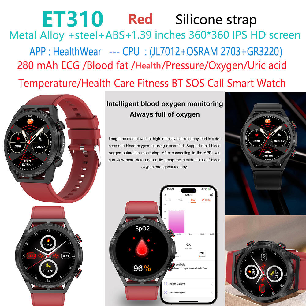ET310-blood-fat-uric-acid-health-meter-smart-watch rouge