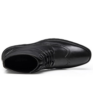 Мужские туфли-лоферы на платформе, черные кожаные, с вырезами, увеличивающие рост на 7 см / 2,76 дюйма - Product Image 3