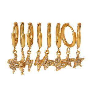 Boucles d'oreilles plaquées or de style européen et américain avec breloques éclair, papillon et étoile, bijoux pour femmes à porter au quotidien - Product Image 5