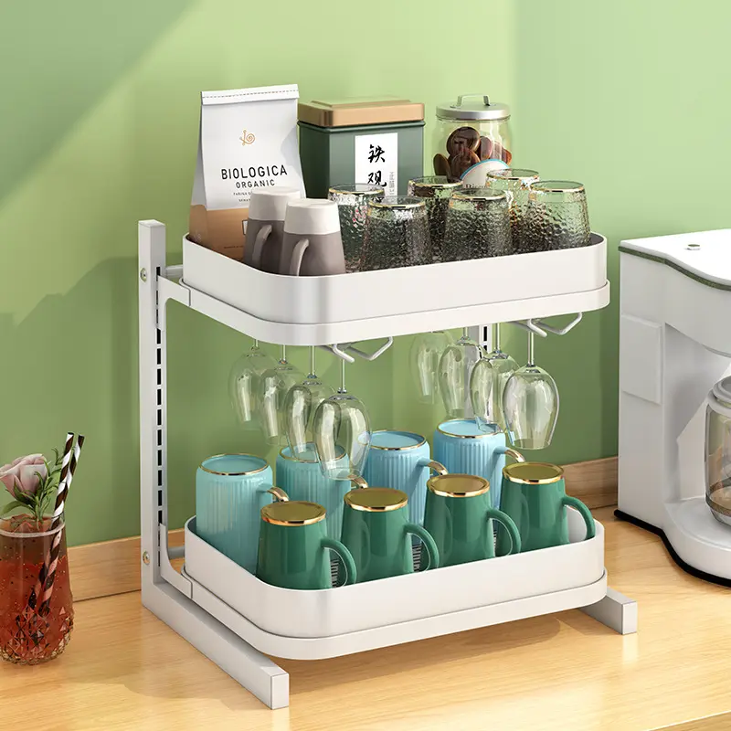 Height Adjustable Drinkware Organizer Tea Cups & Coffee Mugs Storage Drying Rack 2 Tier Multifunctional Tabletop Stemware Holder