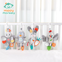 Jouet en peluche Happy Monkey, doux et apaisant pour bébé, à suspendre à la poussette et au berceau, hochet éducatif pour nouveau-né, cadeau