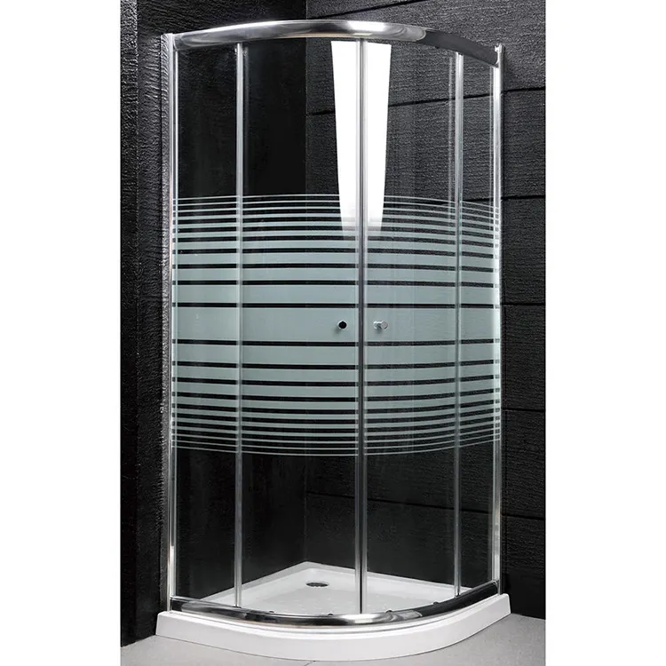 Cabina de ducha esquinera de vidrio deslizante curvado para baño, con marco de aluminio