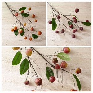 Fleur artificielle de litchi Qiwu, branche unique, rouge vin, rouge rose, en mousse, pour décoration maison et mariage - Product Image 3
