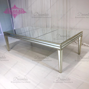 Table à manger en acier inoxydable de luxe sur mesure avec <span class=keywords><strong>plateau</strong></span> en verre transparent pour hôtel, mariage, événement, salle de banquet - Product Image 3