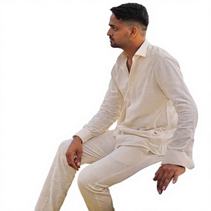 Chemise en lin à col boutonné pour homme, manches longues, couleur unie, décontractée, printemps, OEM personnalisé - Product Image 1