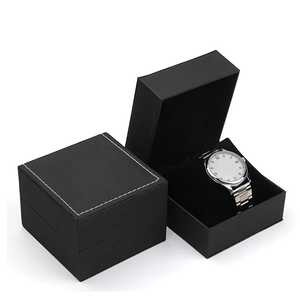 Black PU Leather <b>Watch</b> Box Velvet Lined Single <b>Watch</b> <b>Case</b> Portable Packaging Organizer Custom Logo - Product Image 2