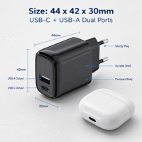 Vente flash - Chargeur rapide USB-A USB-C PD20W avec prise EU, noir et blanc, adaptateur secteur USB universel certifié CE UKCA
