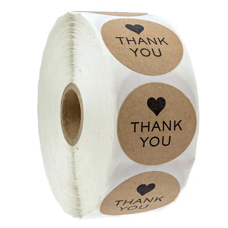 500pcs Labels Per Roll Round Natural Kraft Thank You Stickers Seal Labes Hand Made With Love Sticker Paper Stationery stickers