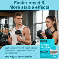 Vente en gros OEM : Bandes orales de vitamines B12 et de suppléments nootropiques à dissolution rapide avec caféine naturelle pour l'énergie et l'amélioration de la concentration