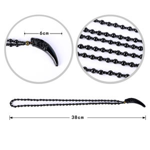 Grosir dipoles hitam Obsidian serigala liontin gigi kalung kristal alami kerajinan jimat untuk tujuan dekoratif - Product Image 4