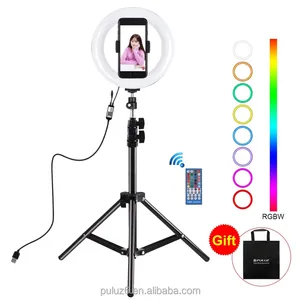 PULUZ Photographie Studio Éclairage Dimmable 7.9 inc couleur Led RGB Lumière Cercle Anneau Lumière avec Téléphone Trépied Stand