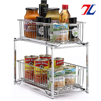 Étagères de cuisine en acier inoxydable, extractibles, empilables, à 2 niveaux, sous l'évier, rangement de placard, organisateur avec tiroir coulissant