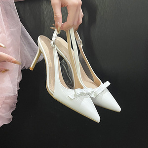 Elegant Nude Slingback Heels for Women Sexy Pointed Toe Stiletto <b>Pumps</b> Fashionable Bow Detail Dress Shoes Daily Office Heels - Product Image 3