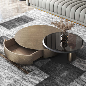 Contemporary <strong>Metal</strong> Round Tempered Glass Coffee <strong>Table</strong> Set Home Furniture Modern Luxury <strong>Nesting</strong> Living Room Center <strong>Table</strong>