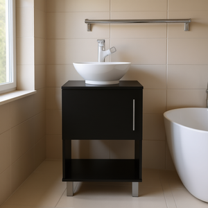 Pigmag Bathroom Vanity 23 In Black Floor Standing <b>Rectangular</b> MDF Cabinet With Ceramic Basin For Modern Bathrooms - Product Image 2