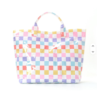 Sac fourre-tout en polyester PVC à rayures, à carreaux et imprimé léopard, brillant, imperméable, grande capacité, sac de plage