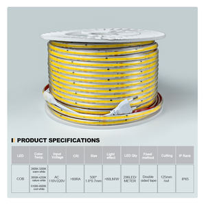 Bande lumineuse LED COB imperméable IP65 en PVC, haute tension AC120V 220V, couleur unique, 296 LED/m, 10W/m, sans points, 50m/rouleau - Product Image 2