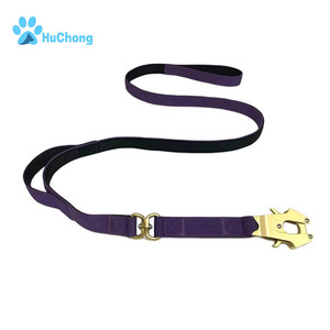 Laisse de luxe en Nylon néoprène à Double poignée pour chien, robuste et tactique, avec pince grenouille dorée - Product Image 1