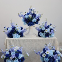Centres de table artisanaux pour mariage, banquet et fête, avec roses, hortensias et delphiniums bleus artificiels