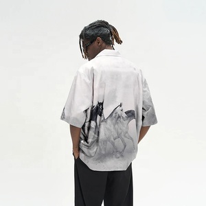 Custom Button Down <strong>Shirts</strong> <strong>Men</strong> All Over Print Aesthetic <strong>White</strong> Cotton Graphic Mock-up <strong>Short</strong> <strong>Sleeve</strong> Casual Plus Size - Product Image 2