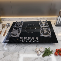 Table de cuisson hybride gaz-électrique 5 brûleurs encastrable en verre trempé GPL/GN avec dispositif de sécurité anti-extinction de flamme pour usage domestique