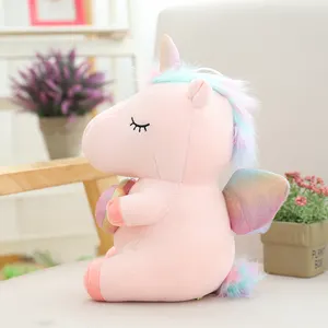Güzel yumuşak doldurulmuş hayvan karikatür özelleştirilmiş mevcut sevimli komik Aurora gökkuşağı uçan Unicorn peluş oyuncaklar çocuklar için