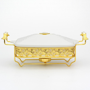 Chauffe-Plats Rectangulaire en Céramique de Luxe pour Traiteur, Support Doré, Vaisselle de Buffet de Mariage, Capacité 1,5 Litre, <span class=keywords><strong>Prix</strong></span> de Gros - Product Image 2