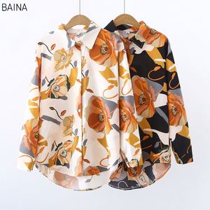 Nouvelle chemise en satin à manches longues pour femme, imprimé floral rétro simple, collection décontractée, vêtements longs, chemise en mousseline grande taille pour femme - Product Image 1