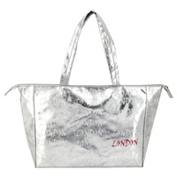 Sac de shopping en argent brillant personnalisé en usine, réutilisable, logo imprimé personnalisé, sac de plage pliable, sac de shopping pour cadeau promotionnel