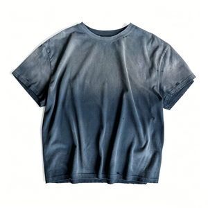 T-Shirt Personalizzata Kornit DTG Blu Scuro con Stampa <span class=keywords><strong>Angelo</strong></span> Effetto Acid Wash, Produzione OEM, Stile Grunge, Cotone, Manica Corta - Product Image 2