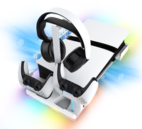 Support horizontal avec éclairage RVB et ventilateur de refroidissement pour console PS5 Slim, station de charge pour manettes P5 et P5 Edge