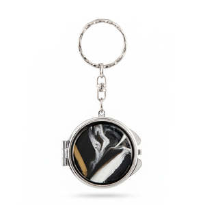 Round Compact <b>Mirror</b> Keychain Acetate <b>Acrylic</b> Double Sided Folding Makeup <b>Mirror</b> With Silver Frame And Tortoiseshell Pattern - Product Image 3