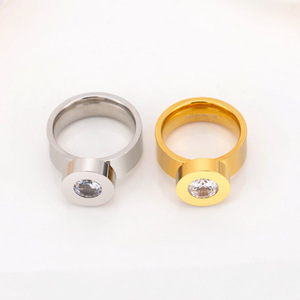 yunnique Men's <b>Titanium</b> Steel <b>Ring</b> 18K Gold Plated Diamond Bezel Setting Geometric Fashion Jewelry Gift - Product Image 5