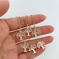 Colorido circón Árbol de la sabiduría patrón micro pavé 24K chapado en oro Cadena de cobre encanto colgante para collar accesorios de joyería