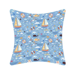 夏季沙滩椅垫枕头与海鸥贝壳鱼鲸和海星