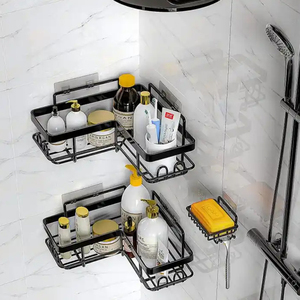 Lot de 3 étagères de salle de bain noires support de <span class=keywords><strong>douche</strong></span> d'angle adhésif mural étagère d'angle de bain <span class=keywords><strong>dans</strong></span> la salle de bain avec porte-savon - Product Image 4