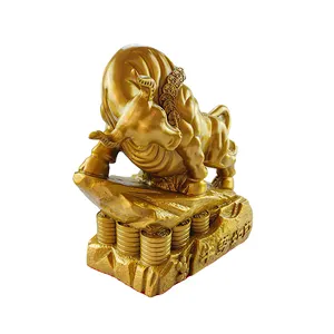 2024 Wholesale Price Copper Statue Products Home Fengshui Ornaments Home Decor Metal Golden Brass Zodiac Bull Animal Ornaments